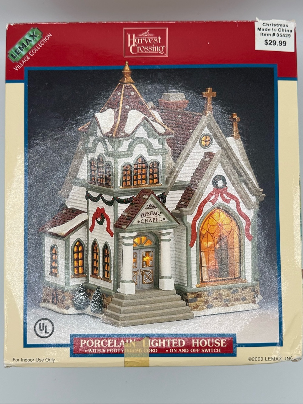 Lemax Vintage White Porcelain Lighted Chapel with Red and Gold Accents